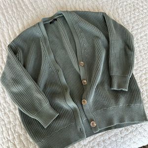Quince 100% Organic Cotton Oversized Boyfriend Cardigan; Agave; Size S